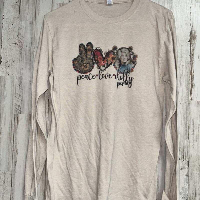 S Peace Love Dolly Tee, Tan, Size: Ladies S