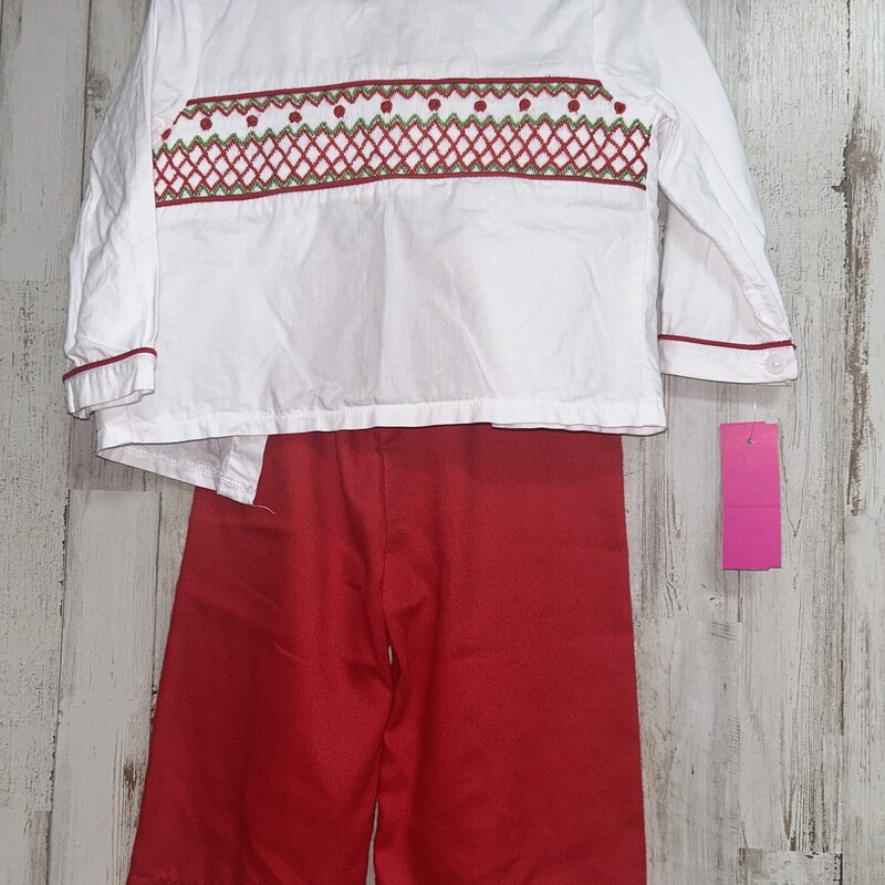 18M 2pc White Smock Set, White, Size: Boy 12-24m