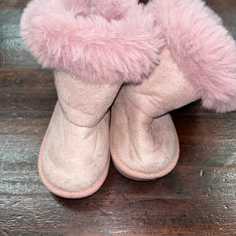 4 Pink Fuzzy Tie Boots