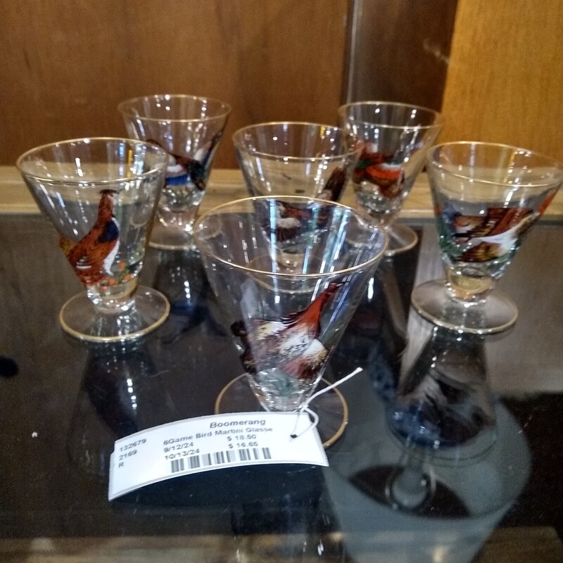 6Game Bird Martini Glasse