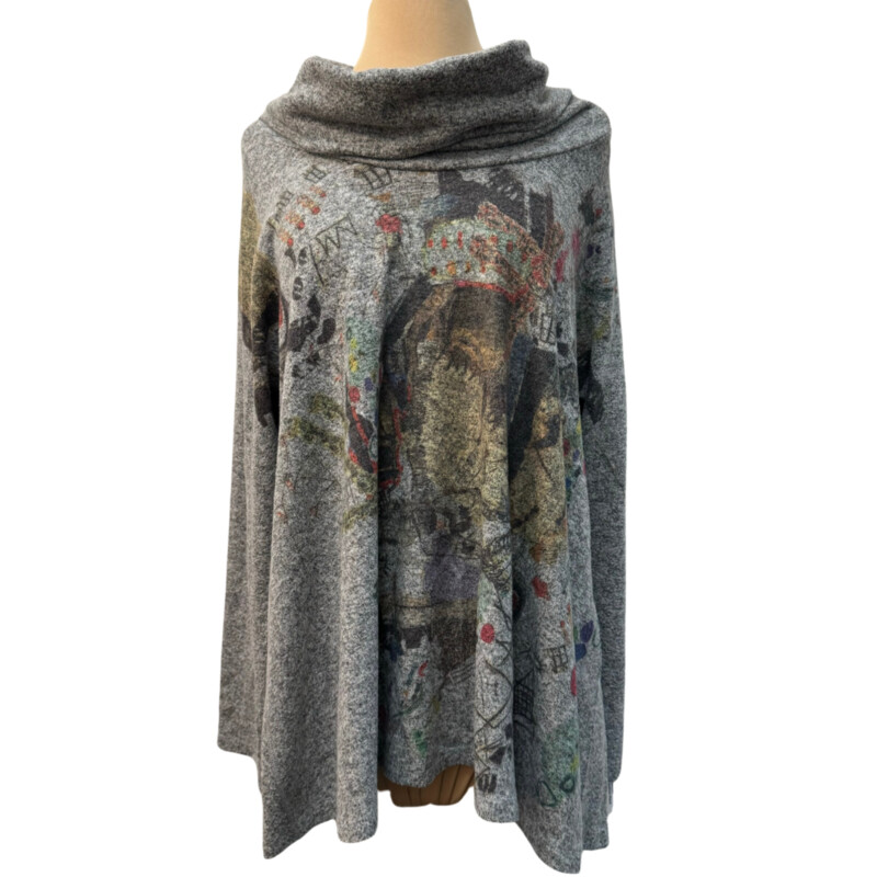 Inoah Cowl Swing Tunic<br />
Wearable Art<br />
Colors: Gray with a rainbow of colors!<br />
Size: Medium