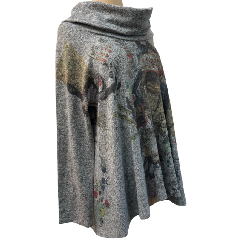 Inoah Cowl Swing Tunic<br />
Wearable Art<br />
Colors: Gray with a rainbow of colors!<br />
Size: Medium