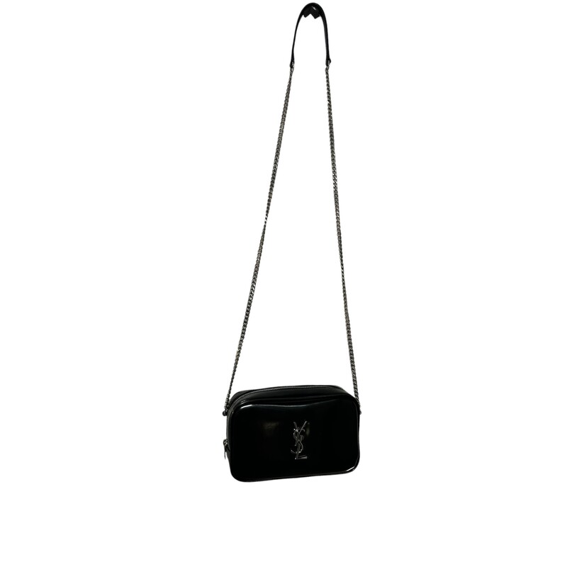 Lou Mini YSL Camera Bag in Spazzolato Leather<br />
Saint Laurent Lou shoulder bag in faux leather (polyurethane)<br />
Features signature YSL logo lettering<br />
Chain shoulder strap<br />
Silver-tone hardware<br />
Zip top closure<br />
Interior, three card slots<br />
Approx. 7.9H x 11W x 3.3D<br />
Made in Italy<br />
Condition: Like New, Comes With box and bag<br />
Code: GUE56837.0623