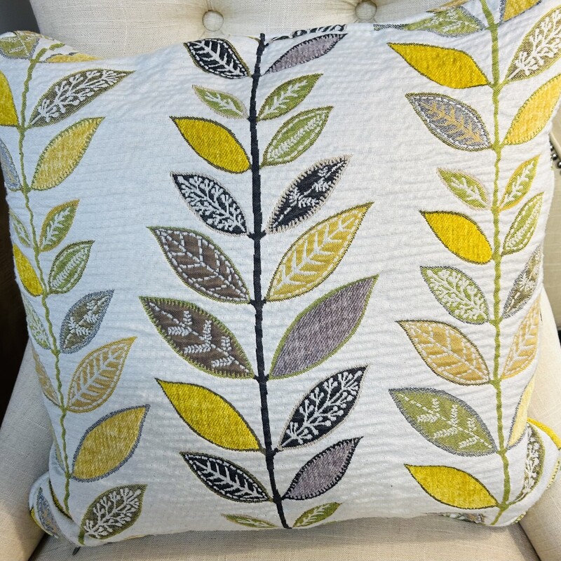 Leafy Vine Down Pillow
White Yellow Green
Size: 20x20