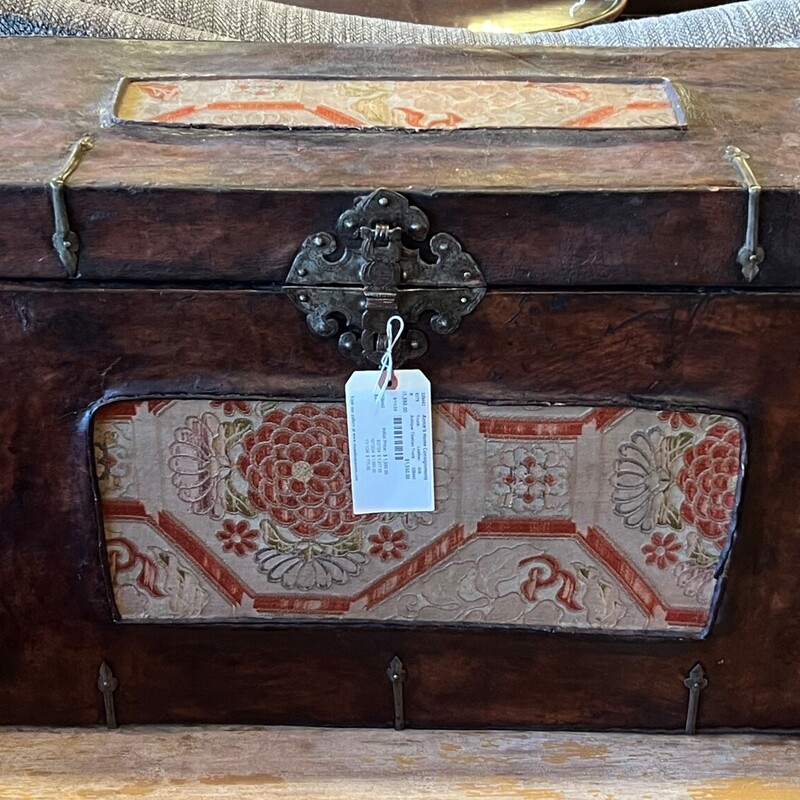 Antique Tibetian Trunk, Leather, Silk
36in x 12.5in x 19in tall