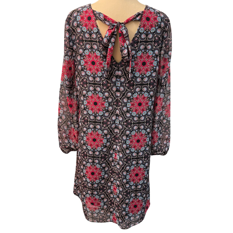 INC Floral Print Dress<br />
Back Tie Detail<br />
Sheer Sleeves<br />
Color: Black, Brown, Teal, Rose, Blue, and Cream<br />
Size: Medium