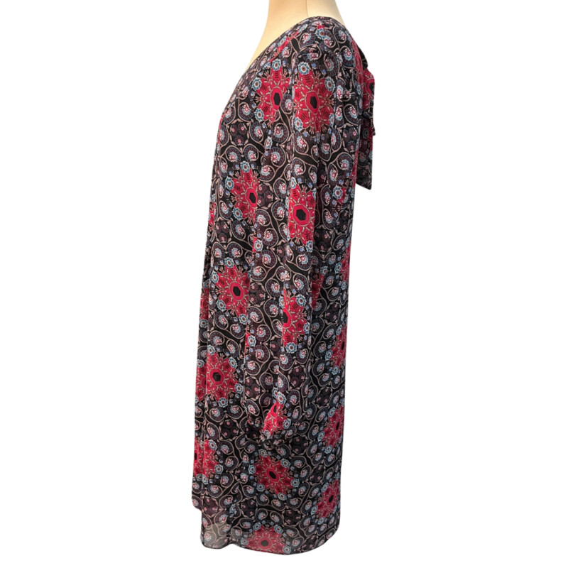 INC Floral Print Dress<br />
Back Tie Detail<br />
Sheer Sleeves<br />
Color: Black, Brown, Teal, Rose, Blue, and Cream<br />
Size: Medium