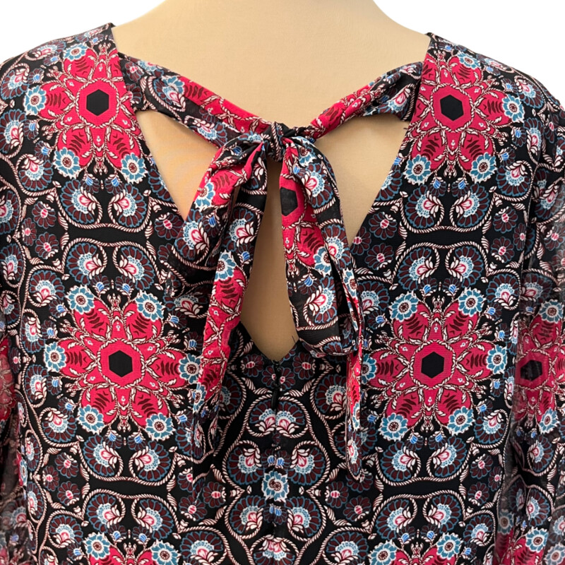 INC Floral Print Dress<br />
Back Tie Detail<br />
Sheer Sleeves<br />
Color: Black, Brown, Teal, Rose, Blue, and Cream<br />
Size: Medium