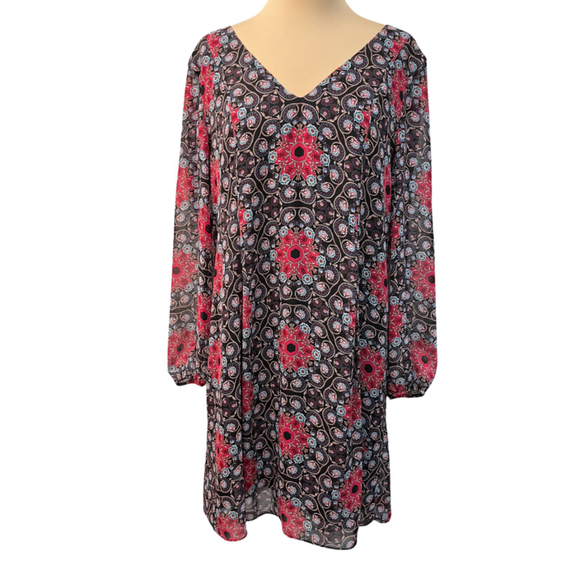 INC Floral Print Dress<br />
Back Tie Detail<br />
Sheer Sleeves<br />
Color: Black, Brown, Teal, Rose, Blue, and Cream<br />
Size: Medium