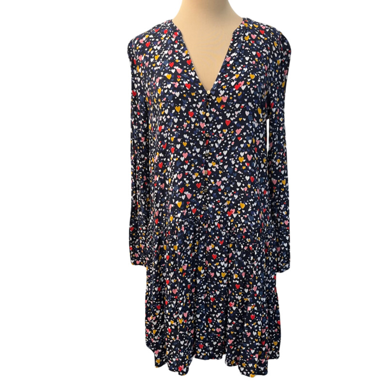 Loft Lots Of Hearts Dress<br />
Long Sleeve<br />
Drop Waist<br />
Color: Navy, Red, Pink, Blue, White, and Marigold<br />
Size: Medium