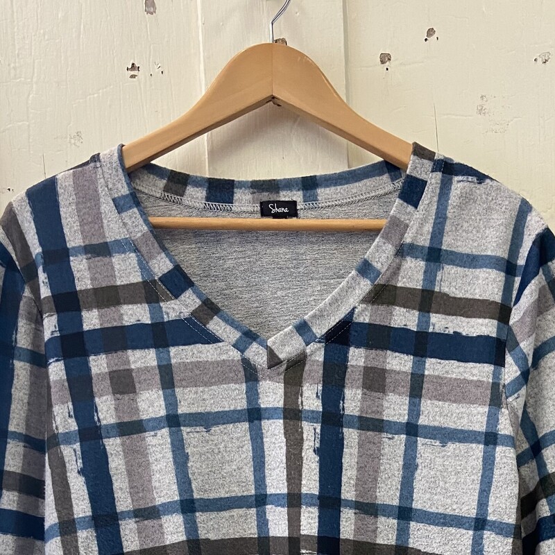 Gry/blu/br Plaid Top