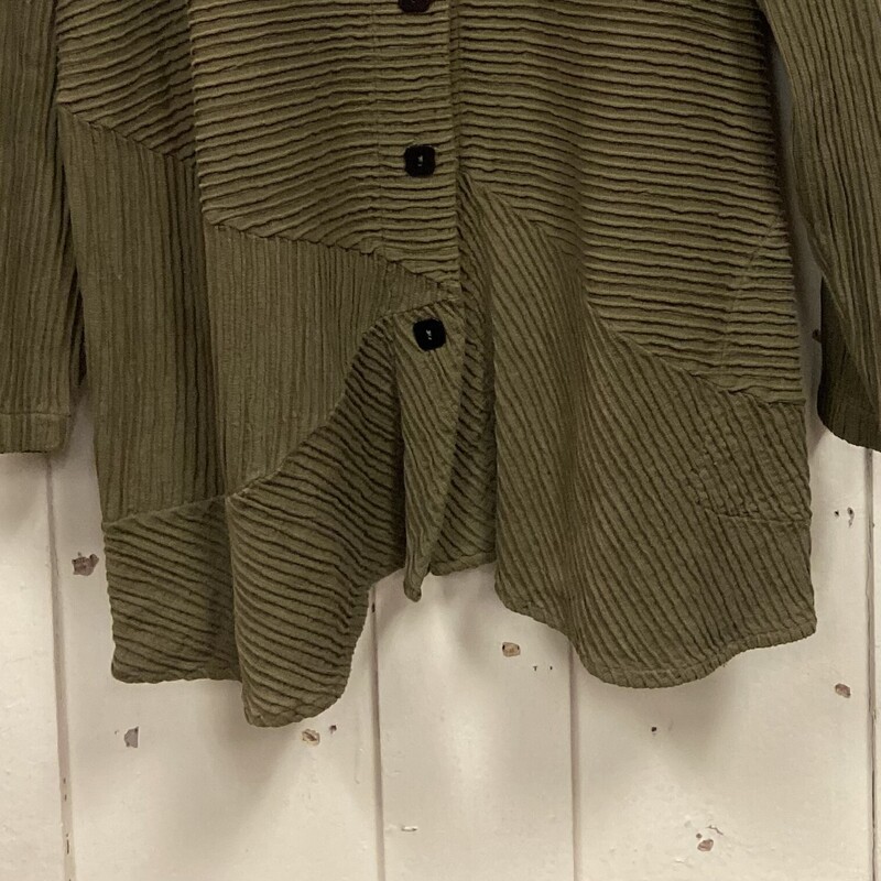 Olive Ribbed Bttn Jacket<br />
Olive<br />
Size: XL