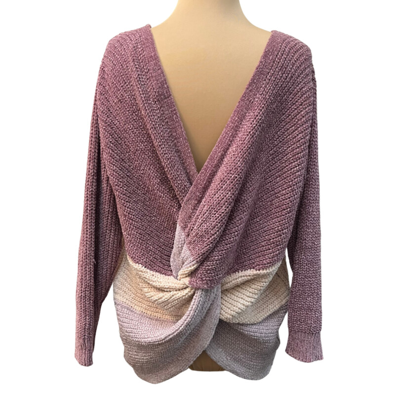 NEW Oddy Chenille Sweater<br />
Super Soft!<br />
Twist Back Detail<br />
Colors: Mauve, Oatmeal, and Lavendar<br />
Size: 1X-2X