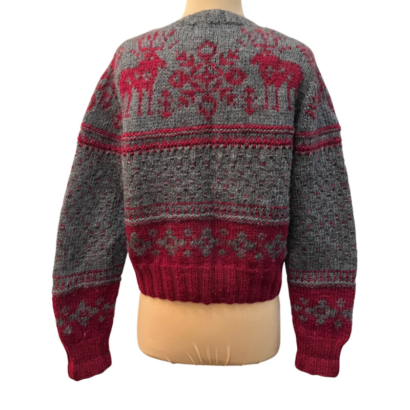 GAP 100% Wool Cardigan<br />
Fair Isle Style<br />
Moose<br />
Burgundy, and Gray<br />
Size: Medium