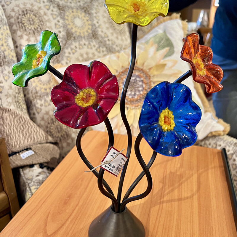 Glass Flowers Metal Base