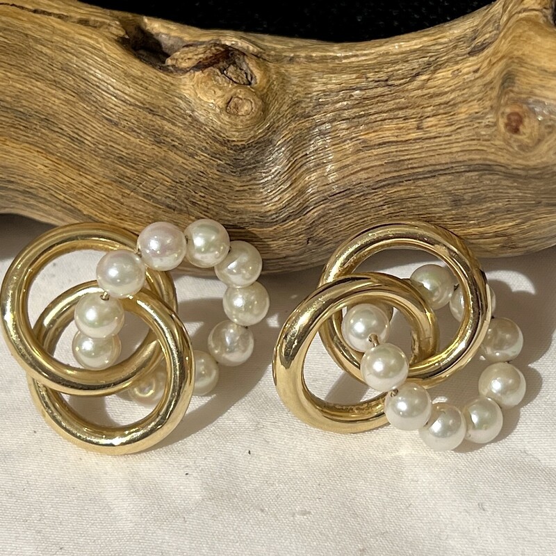 14k 2-ring pearl earrings