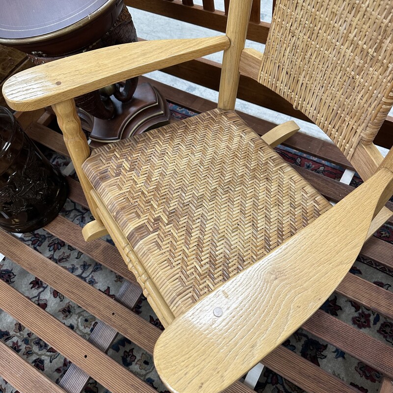 Kennedy Cane Wood Rocking Chair, Natural Wood. Includes LL Bean cushion.