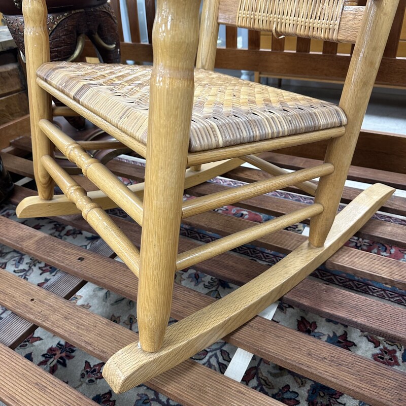 Kennedy Cane Wood Rocking Chair, Natural Wood. Includes LL Bean cushion.