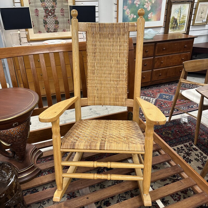 Kennedy Cane Wood Rocking Chair, Natural Wood. Includes LL Bean cushion.