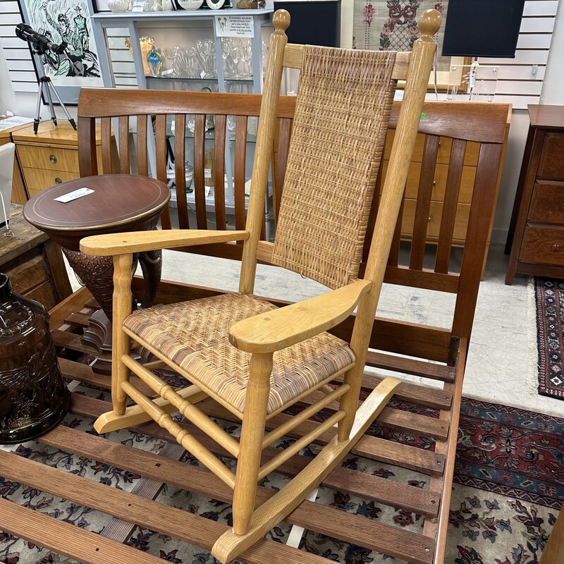 Kennedy Cane Wood Rocking Chair, Natural Wood. Includes LL Bean cushion.