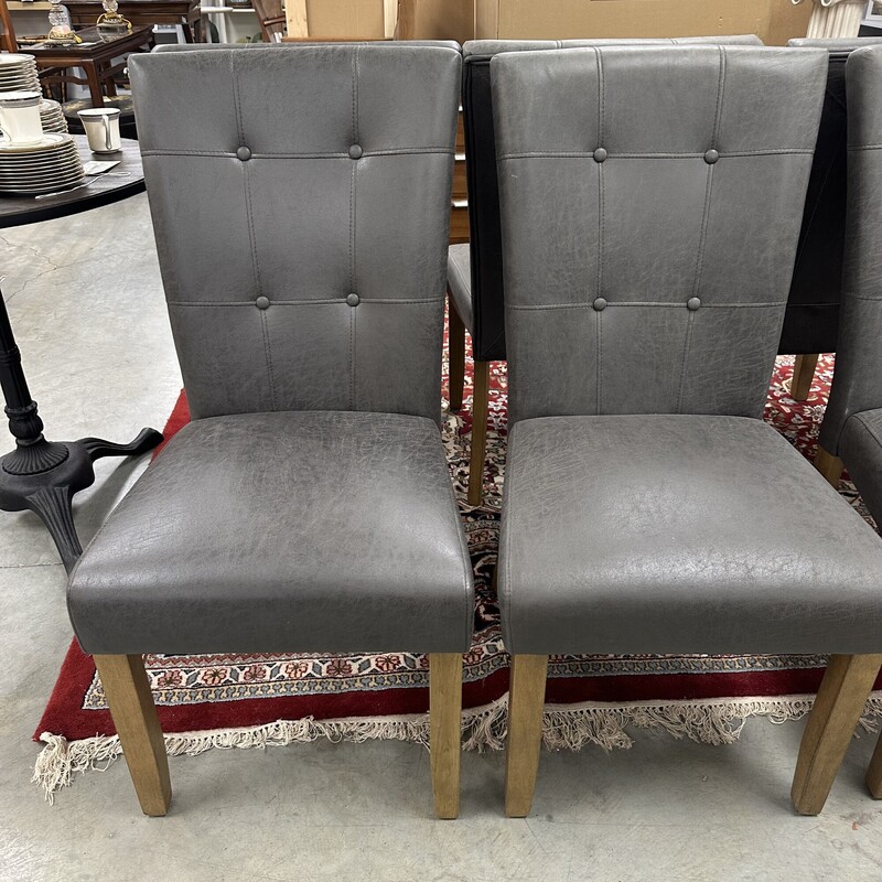 Set Parsons Side/Dining Chairs, Faux Leather in a Gray Color. Never Used! Sold as a Set of 6.