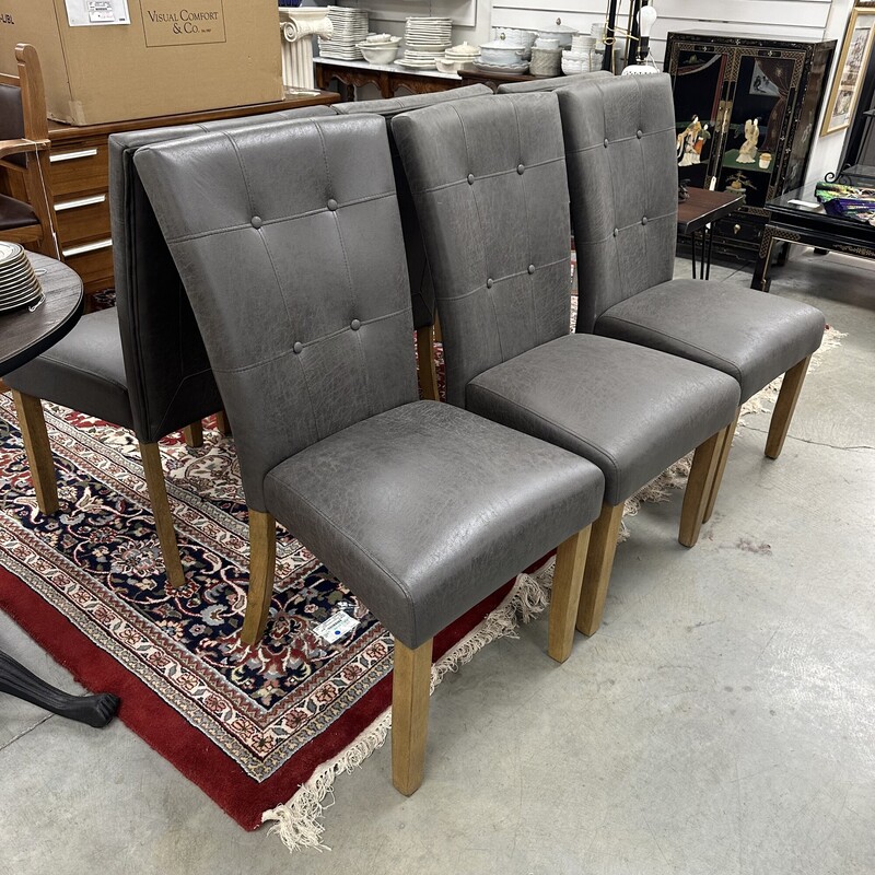 Set Parsons Side/Dining Chairs, Faux Leather in a Gray Color. Never Used! Sold as a Set of 6.