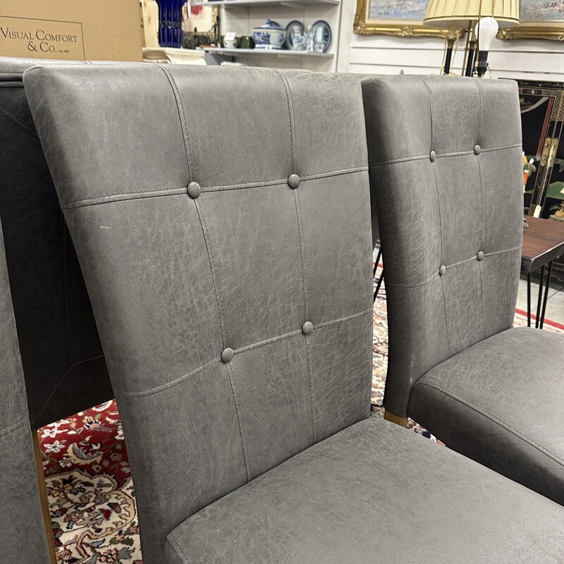 Set Parsons Side/Dining Chairs, Faux Leather in a Gray Color. Never Used! Sold as a Set of 6.