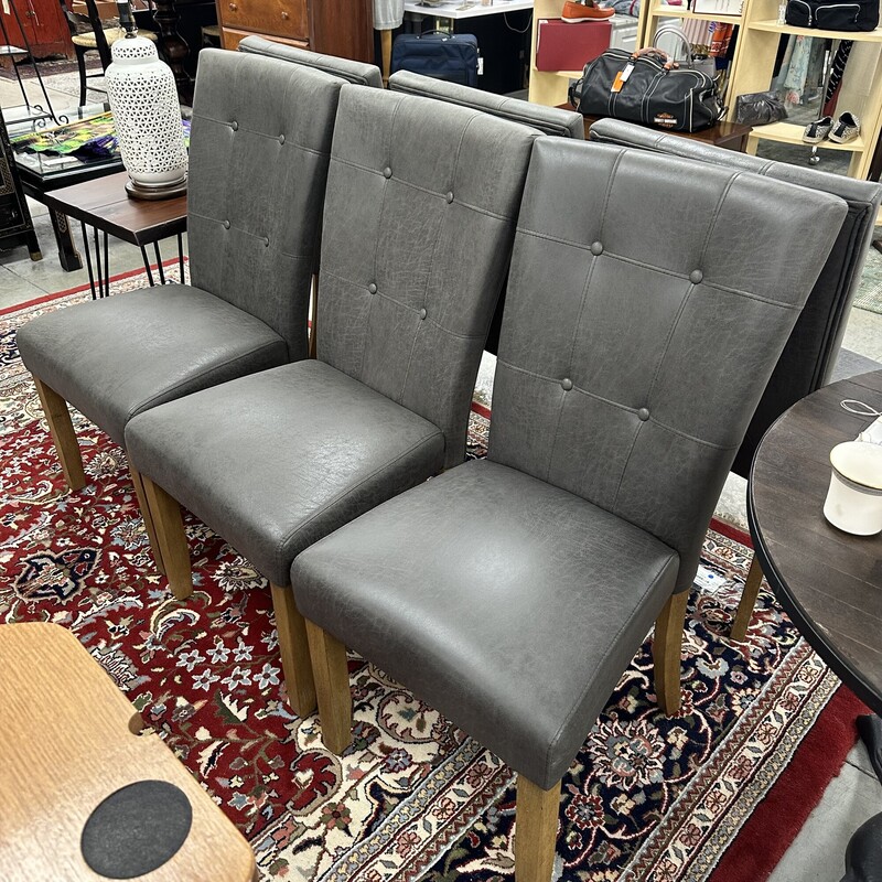 Set Parsons Side/Dining Chairs, Faux Leather in a Gray Color. Never Used! Sold as a Set of 6.