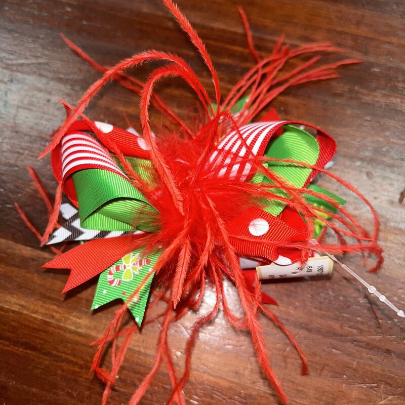 Christmas Feathered Bow, Green, Size: Bows