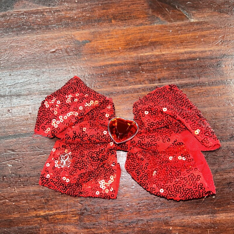 Red Sequin Heart Bow, Red, Size: Bows