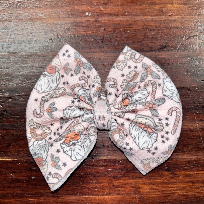 Pink Santa Print Clip Bow