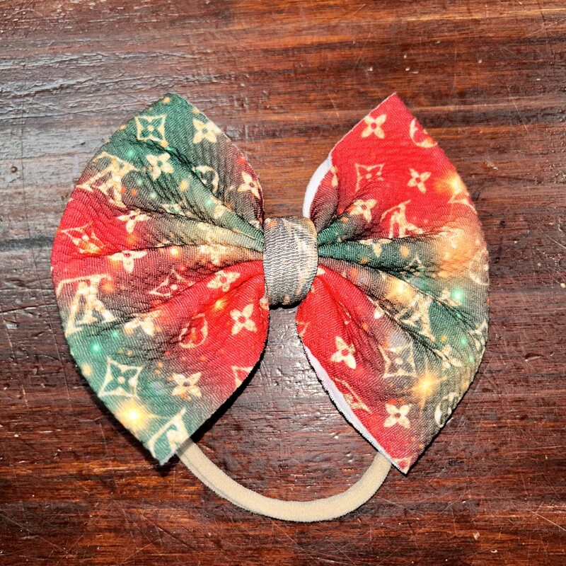 LV Red/Green Waffle Bow, Red, Size: Bows