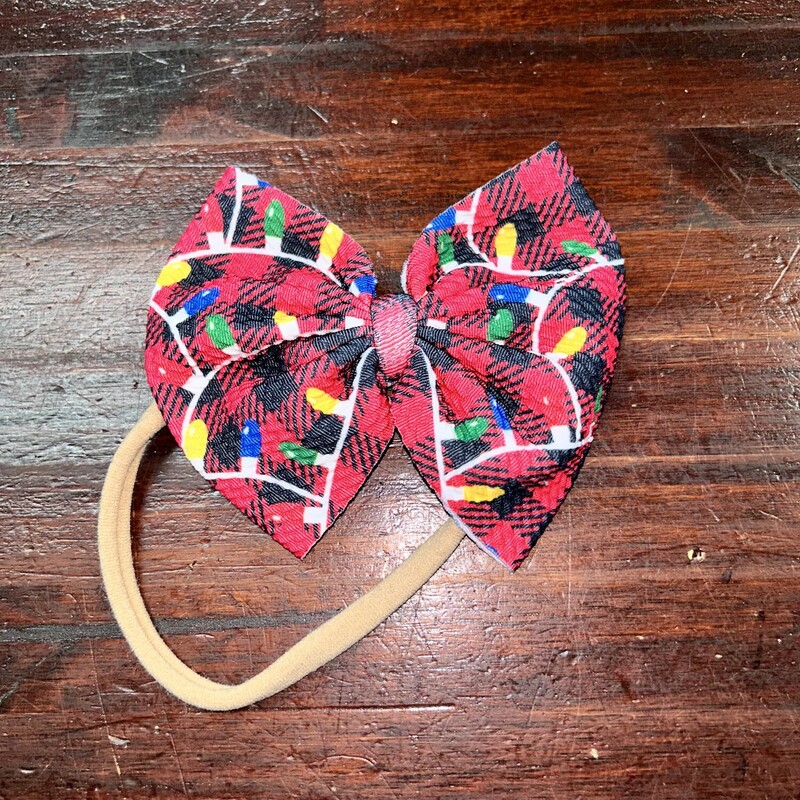 Red Plaid Lights Bow, Red, Size: Bows