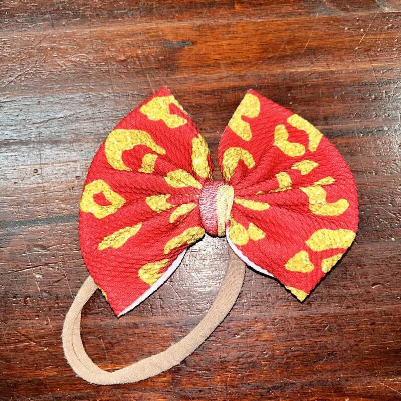 Red Leopard Bow, Red, Size: Bows