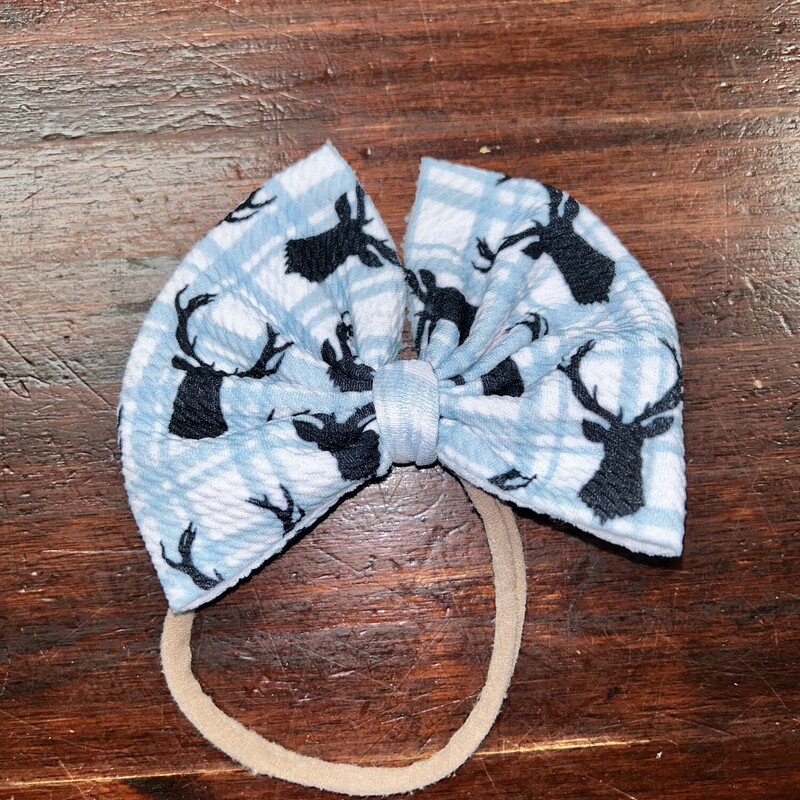 Blue Plaid Deer Bow