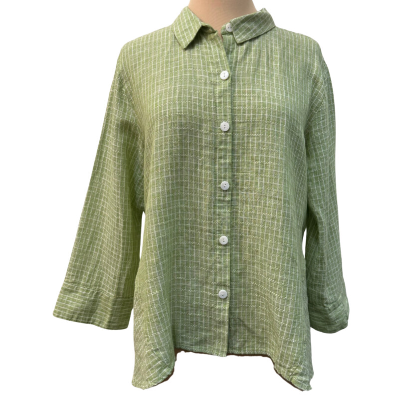 Habitat Checked Tunic<br />
Linen & Cotton<br />
Grid Pattern<br />
3/4 Sleeves<br />
Lime White<br />
Size: Medium