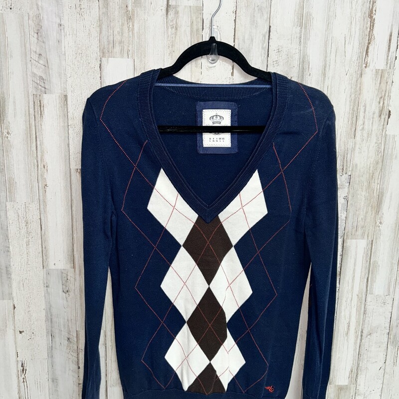 L Navy Plaid Print Sweate