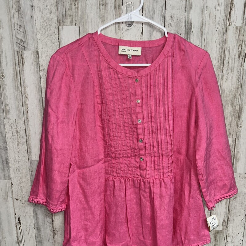 M Pink Pleat Button Up