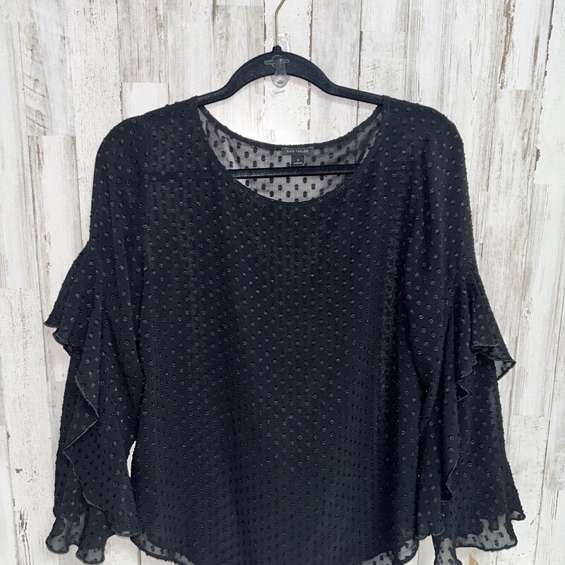 S Black Printed Ruffle To