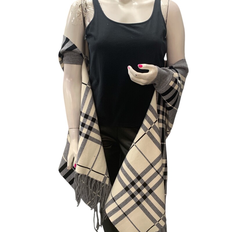 Poncho, Grey/blk, Size: O/S