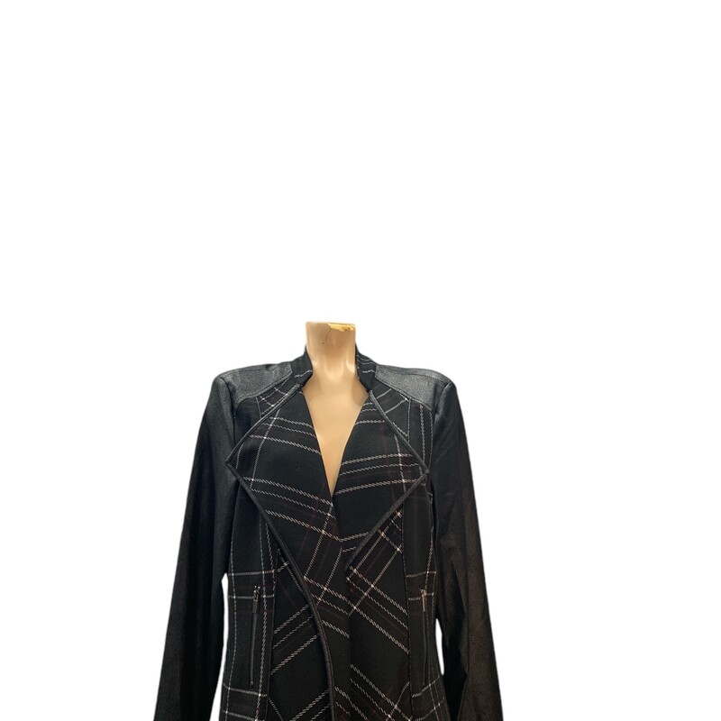 Cleo Plaid; Leather Slv, Blk/wht, Size: XL