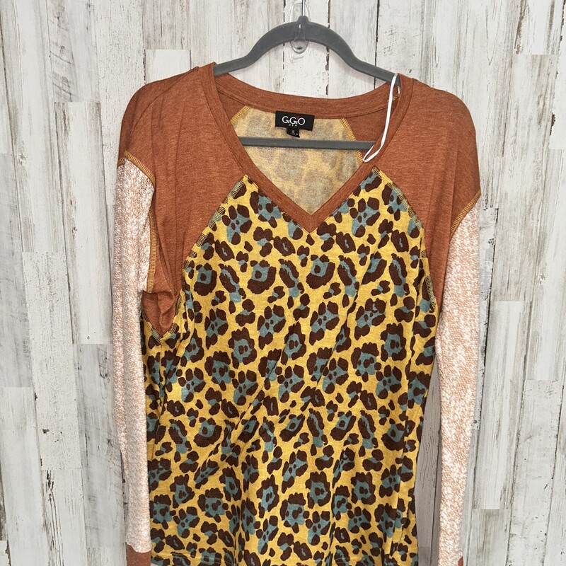 S Yellow Knit Leopard Top