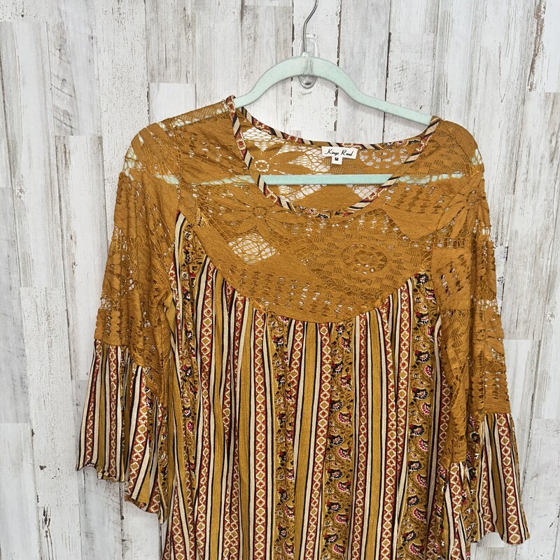 M Yellow Printed Lace Top