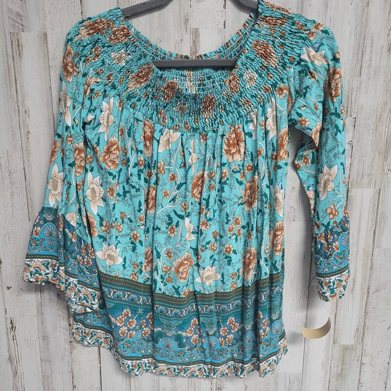 2X Teal Floral Smock Top