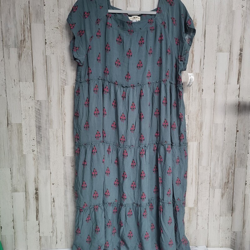 XL Teal Floral Print Dres