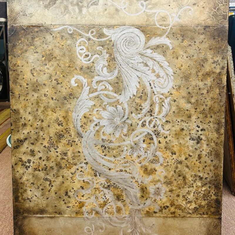 Muted Scroll Wood Art
Brown Gold Silver Wood
Size: 30x42
Can Be Hung Vertical Or Horizontal
Weighs 20lbs