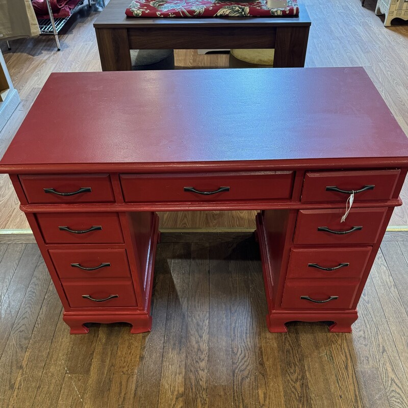 Colonial Red 7 Drawer Desk
Dovetail Drawers, New Hardware
Freshly Painted
42 Inches Wide, 22 Inches Deep, 31 Inches High