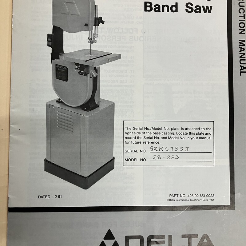 Band Saw, Delta, Size: 14in<br />
model 28-203<br />
<br />
excellent condition