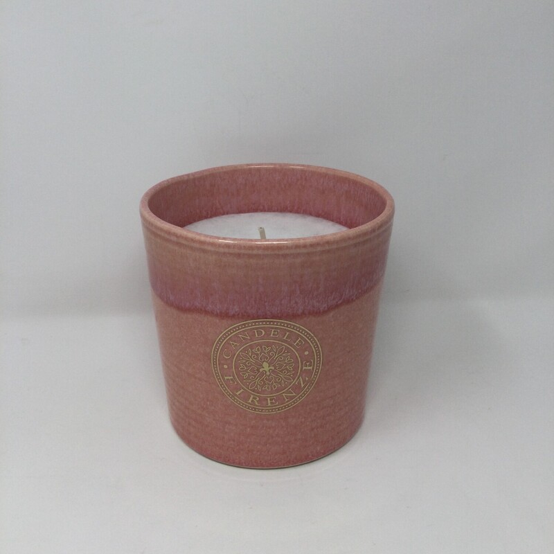 Ceramic Candle Holder & Candle,
Pink/Gold,
Size: 5 X 5 In