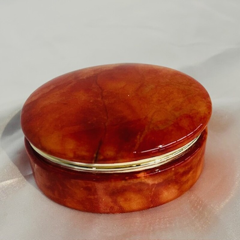 Vintage Alabaster Trinket Box<br />
Orange Gold<br />
Size: 3x1.5H